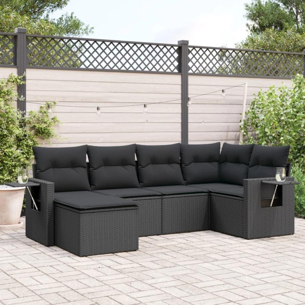 vidaXL 6-tlg. Garten-Sofagarnitur mit Kissen Schwarz Poly Rattan 3220454 Bild 1