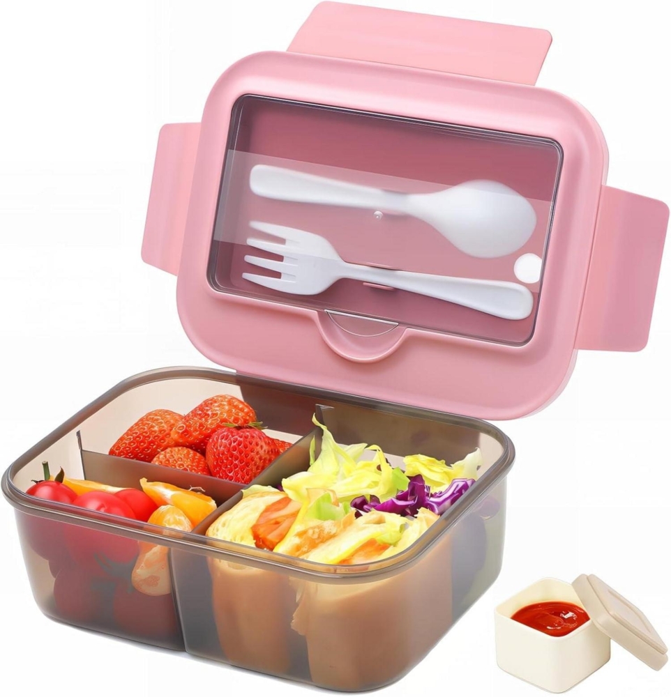 Bugucat Brotdose Kinder Lunchbox Bento Box Auslaufsicher 1400ML Besteck Rosa Bild 1