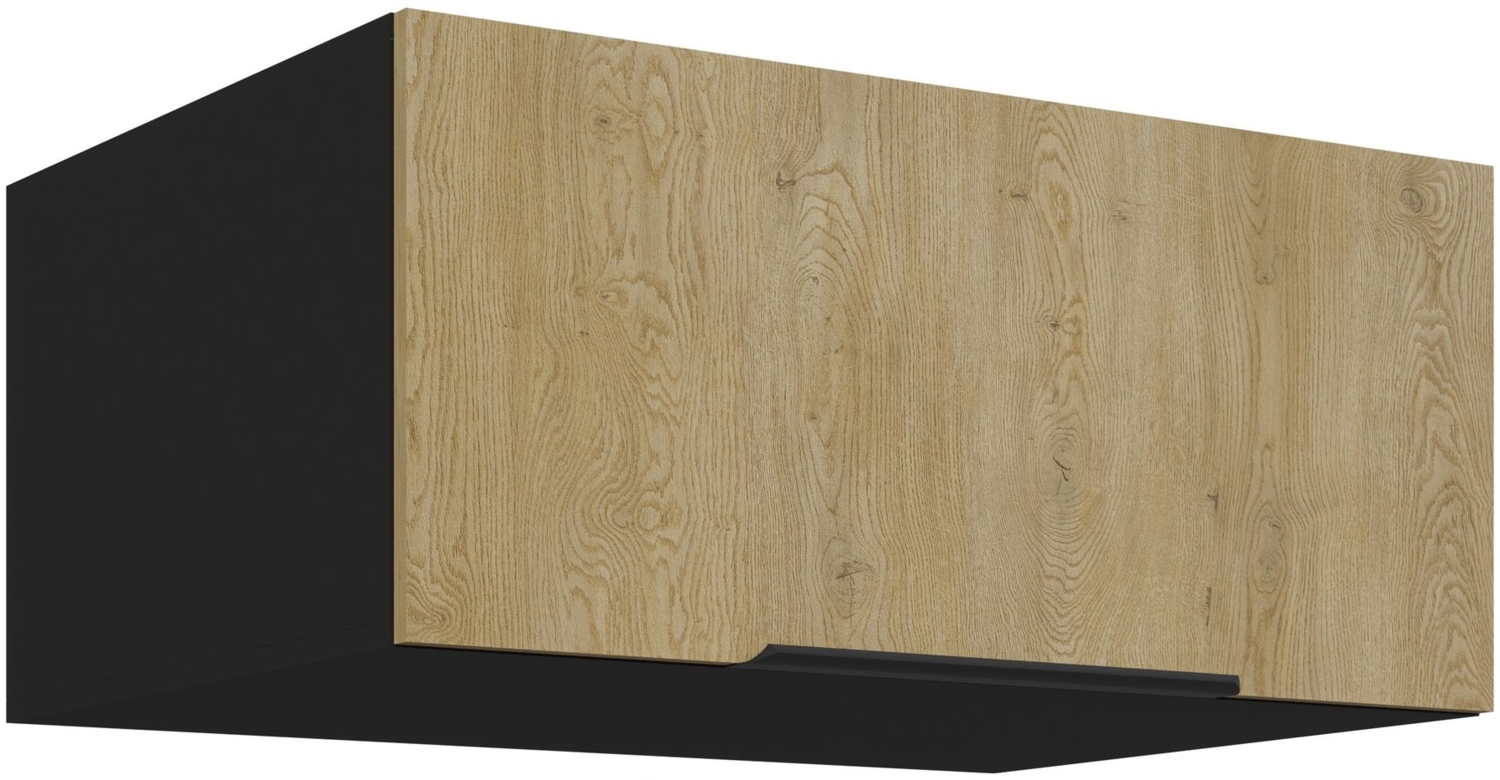 Aufsatzschrank Hochschrank 80 cm CREMONA Eiche hell + Schwarz matt Küchenzeile Küchenblock Küche Bild 1