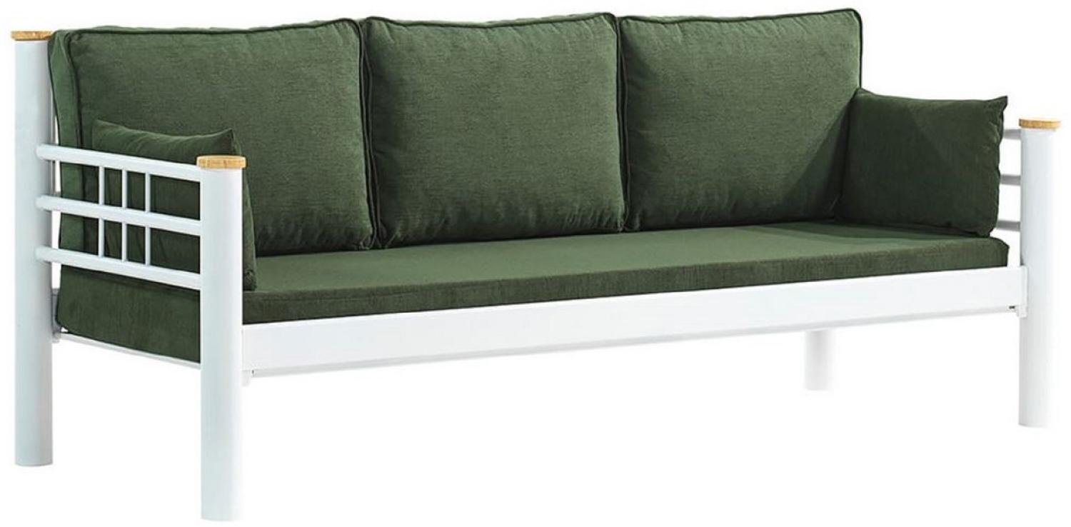 Casa Padrino Jugendstil Gartensofa Grün / Weiß / Naturfarben 200 x 70 x H. 85 cm - Metall Garten Sofa mit Kissen - Terrassen Sofa - Garten Möbel - Terrassen Möbel - Jugendstil Möbel Bild 1