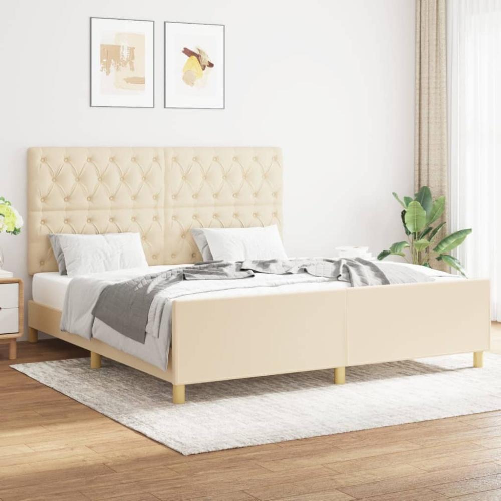 Doppelbett mit Kopfteil Stoff Creme 160 x 200 cm [3125313] Bild 1