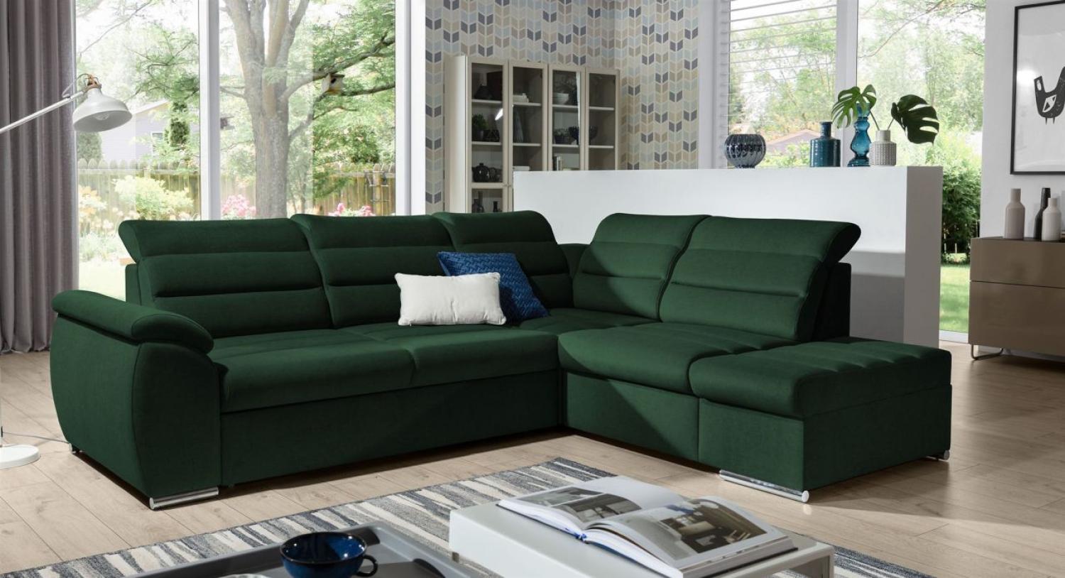 Ecksofa Schlafsofa Sofa PASCARA in Stoff Esito Dunkelgrün Ottomane Rechts Bild 1