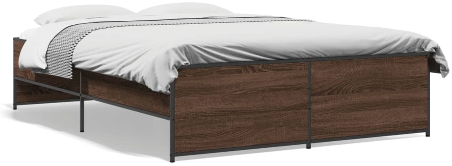 vidaXL Bettgestell Braun Eichen-Optik 135x190 cm Holzwerkstoff Metall 3279906 Bild 1