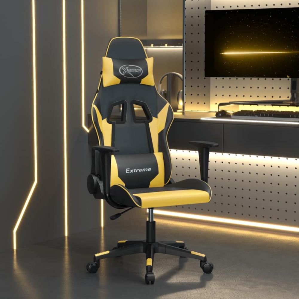 vidaXL Gaming-Stuhl mit Massagefunktion Schwarz & Golden Kunstleder 345447 Bild 1