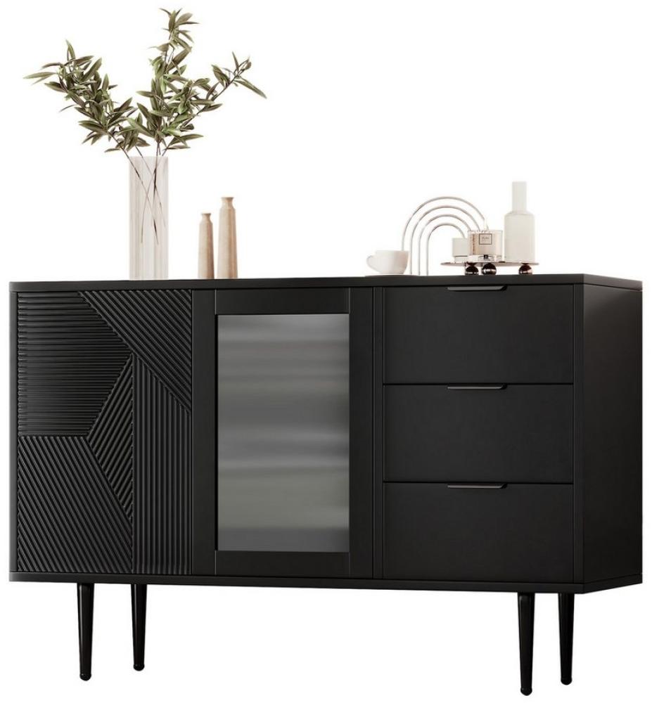 Merax Sideboard, mit Schubladen und Glastür, Kommode, Anrichte, Wohnzimmerschrank Bild 1