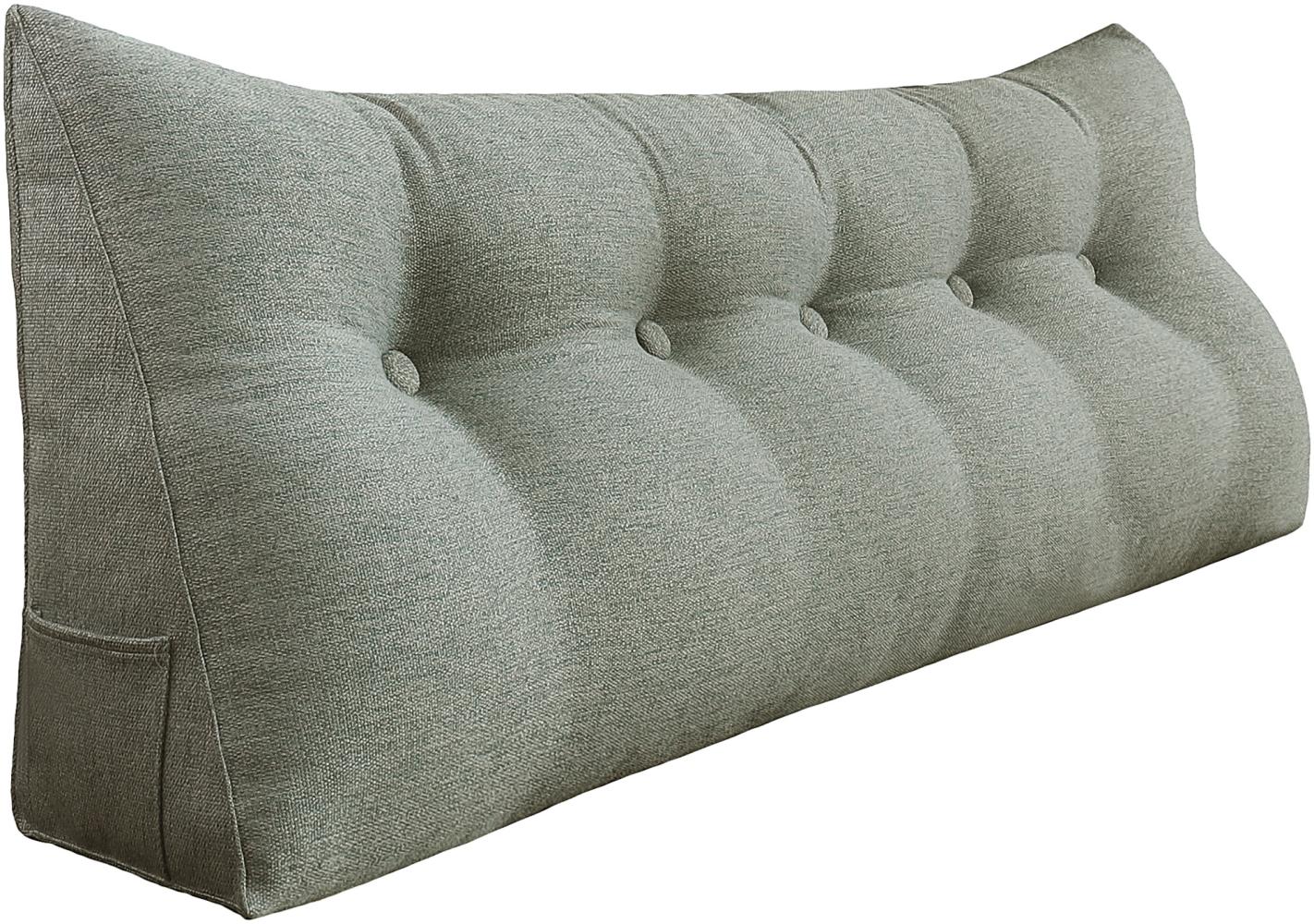 VERCART Großes Bettruhe Keilkissen, Lang Lesekissen, Dekoratives Kopfteilkissen, Dreieckiges Rückenkissen, Loungekissen für Tagesbett oder Couch, Leinenmischung Grau, 160cm Bild 1