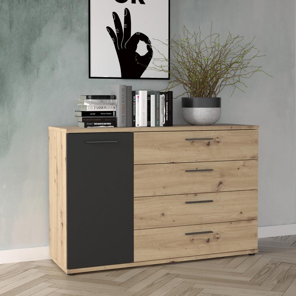 FORTE Lucyko Sideboard, Holzwerkstoff, Braun/Schwarz, 124,9 x 83,1 x 41,3 cm Bild 1