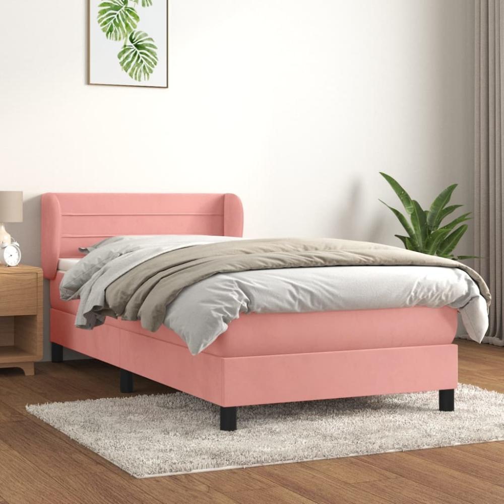 vidaXL Boxspringbett mit Matratze Rosa 100x200 cm Samt 3127540 Bild 1