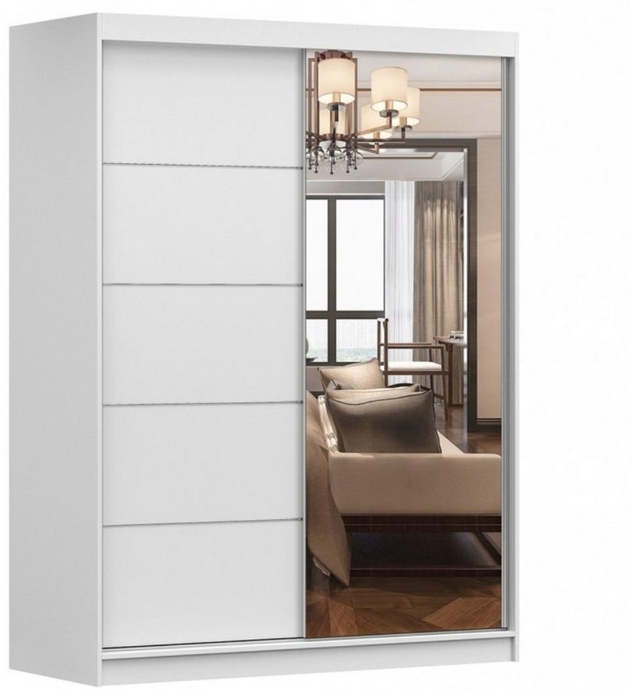 MOEBLO Kleiderschrank LARA 05 (mit Spiegel Schwebetürenschrank 2-türig Schrank mit vielen Einlegeböden und Kleiderstange, Gaderobe Schiebtüren Schlafzimmer-Wohnzimmerschrank Modern Design), (BxHxT): 150 x 200 x 61 cm Bild 1