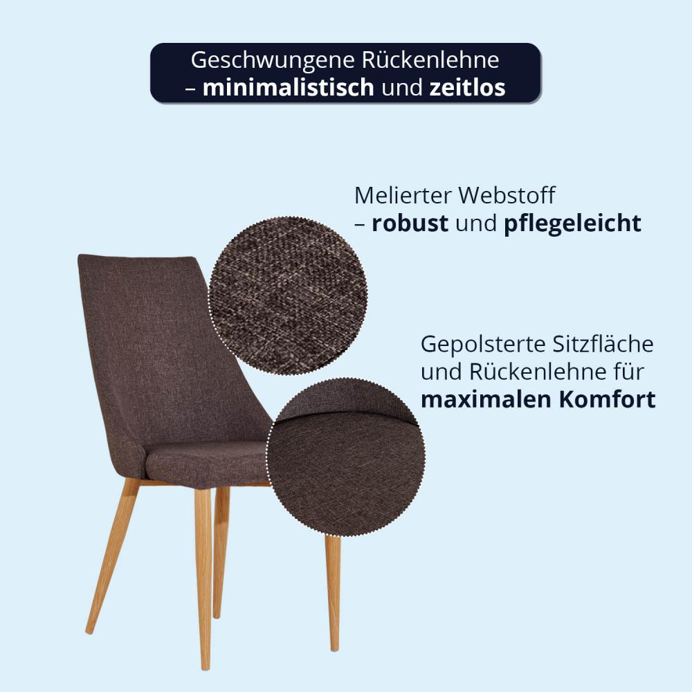 Esszimmerstuhl Polsterstuhl Esszimmer 4er Set Dunkelgrau | Metallgestell in Holzoptik Eiche | BHT 46,5 x 90 x 63 cm | 110 kg max. Belastbarkeit | ideal für Küche Büro Wohnzimmer Bild 1