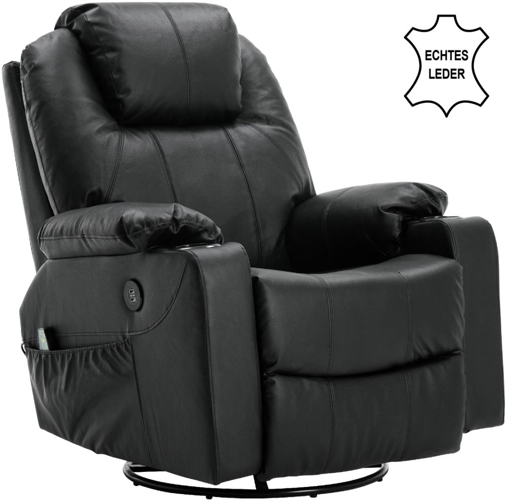 MCombo Massagesessel Relaxsessel 7050, manuell, mit Heizung, 360 Grad drehbar und schwenkbar, Leder, Schwarz, 96 x 97 x 109 cm Bild 1