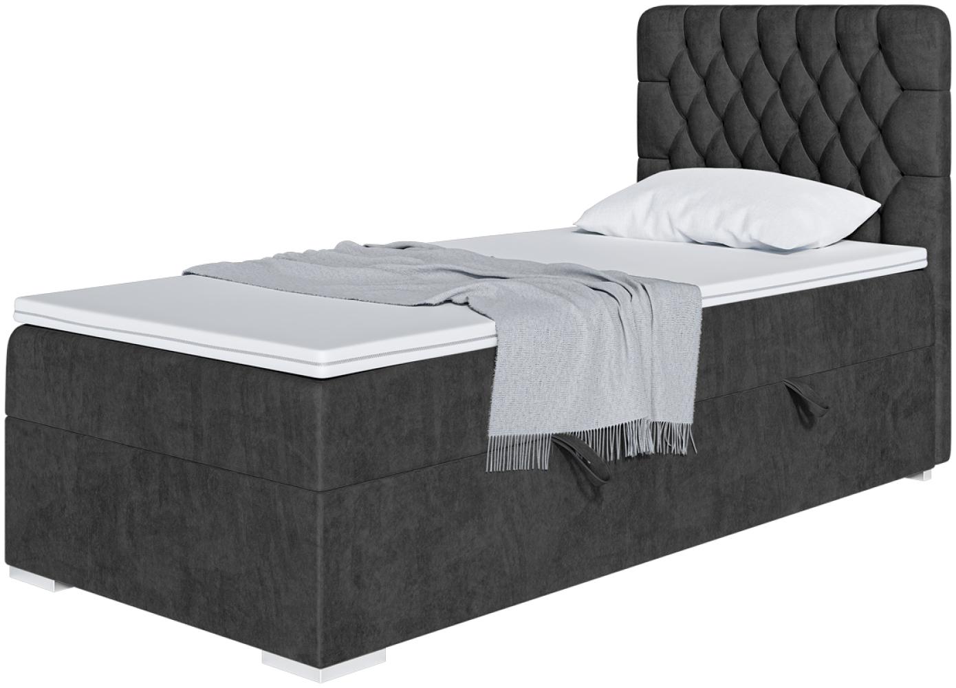 MEBLINI Boxspringbett DALIA 90x200 cm mit Bettkasten - H4/Schwarz Samt Gepolstert Einzelbett mit Topper & Taschenfederkern-Matratze - 90x200 Links Bild 1