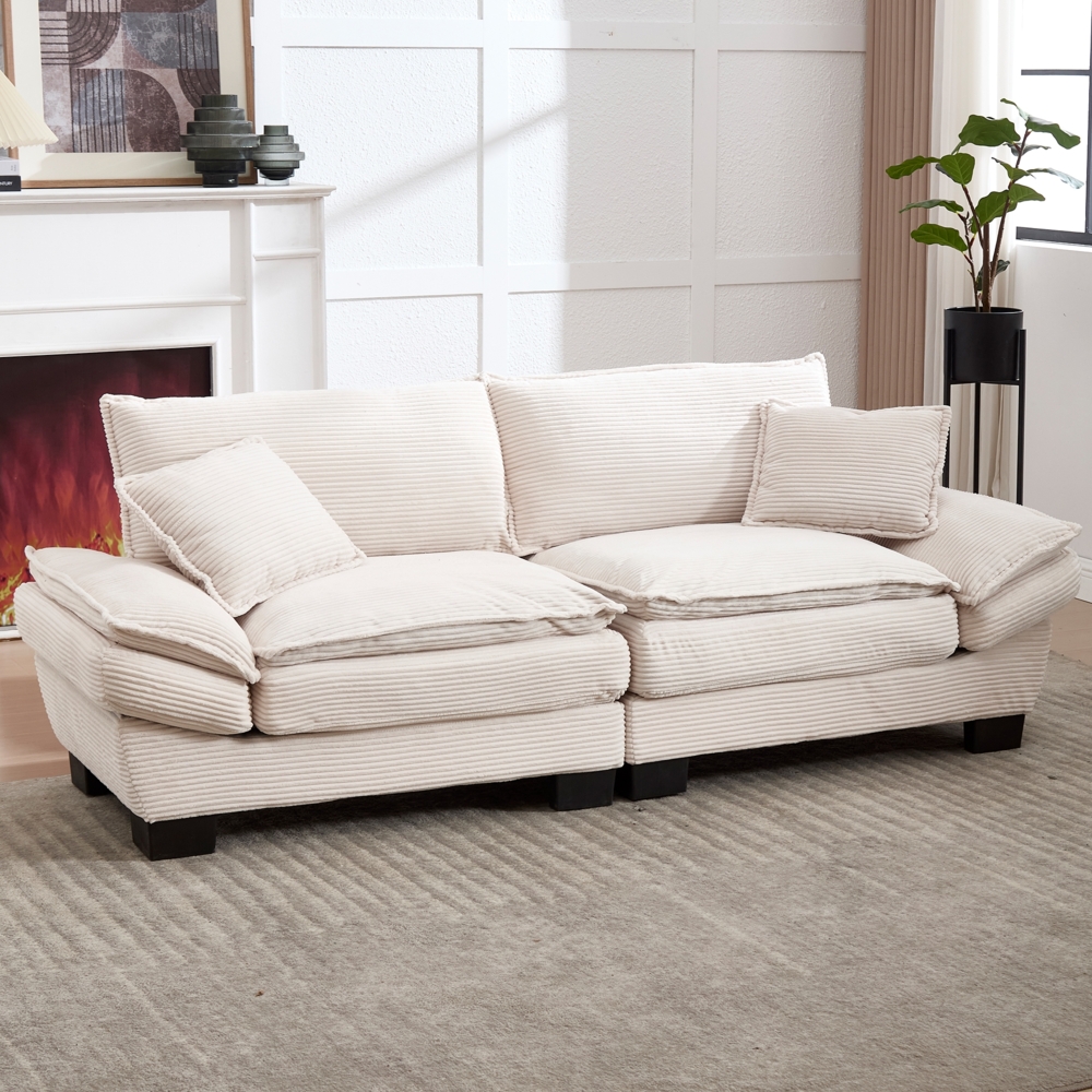 LVHOM Loungesofa 224x81x81 cm, 2er-Sofa mit Tiefsitz & Doppelschicht-Polster, Streifen-Samt, Abgewinkelte kissenbare Armlehnen(Schlaffunktion) Bild 1