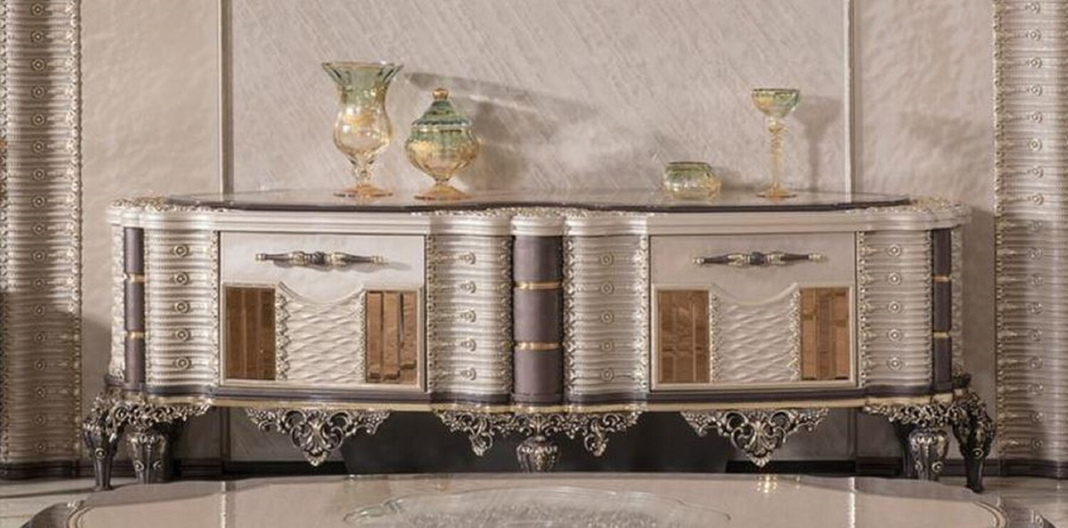 Casa Padrino Luxus Barock TV Schrank Grau / Braun / Gold - Handgefertigtes Massivholz Sideboard - Barock Wohnzimmer Möbel - Edel & Prunkvoll Bild 1