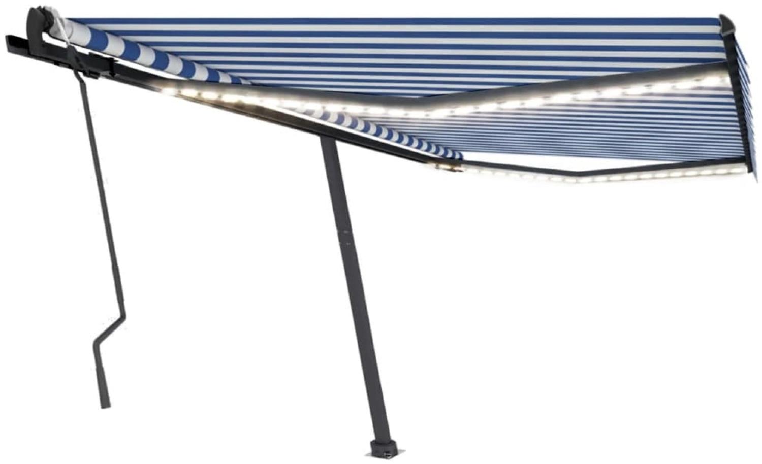 vidaXL Markise Manuell Einziehbar mit LED 400x300 cm Blau und Weiß 3069741 Bild 1