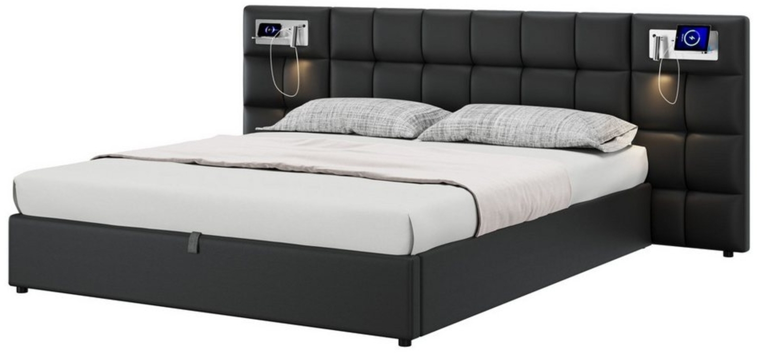 Ulife Boxspringbett Leinen Polsterbett mit USB-Port Lampe,einer kabellosen Ladefunktion (1-St, Ohne Matratze), Groß Stauraum unter Bett, 180 x 200 cm Bild 1
