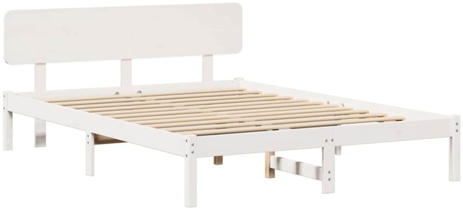 vidaXL Bettgestell mit Kopfteil Weiß 160 x 200 cm Massivholz Kiefer 872099 Bild 1