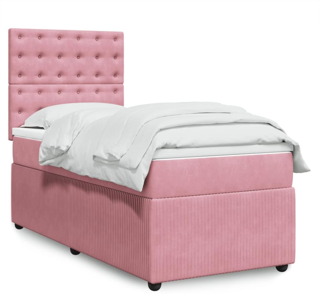 vidaXL Boxspringbett mit Matratze Rosa 100x200 cm Samt 3294579 Bild 1