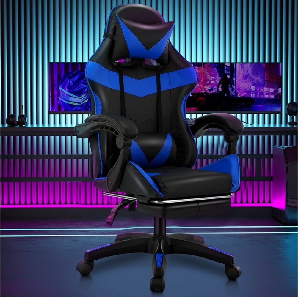 WILGOON Gaming-Stuhl Gaming Chair Ergonomischer Bürostuhl mit Fußstütze, Kopfstütze, Gamer Stuhl mit Lendenkissen,Maximale Belastung 150 kg,360° drehbar Bild 1