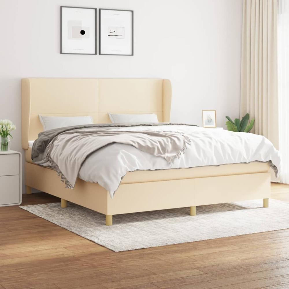 Boxspringbett mit Matratze Stoff Creme 160 x 200 cm Bild 1