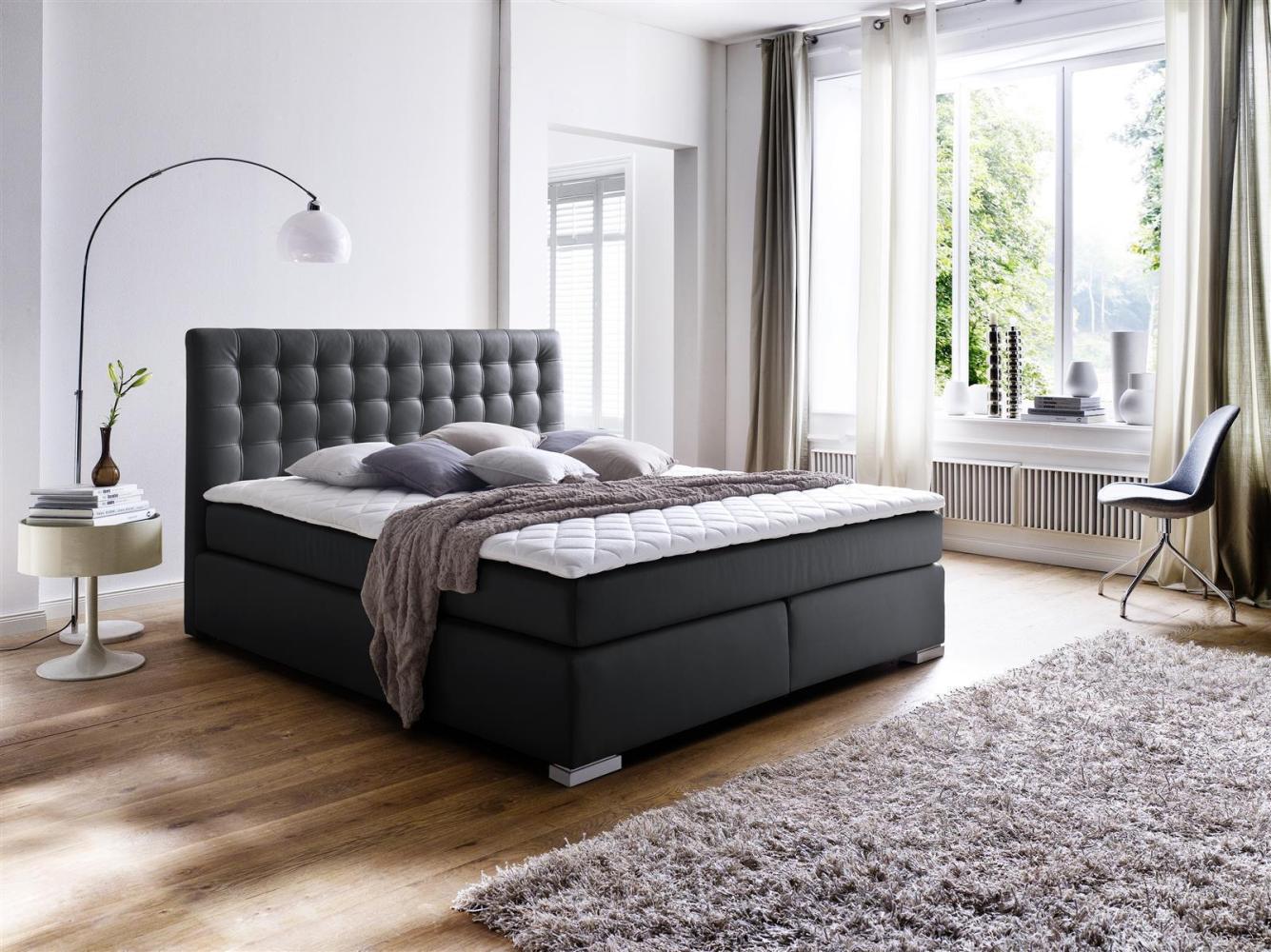 Boxspringbett >Lenno< in Schwarz - 202x117x211cm (BxHxT) Bild 1