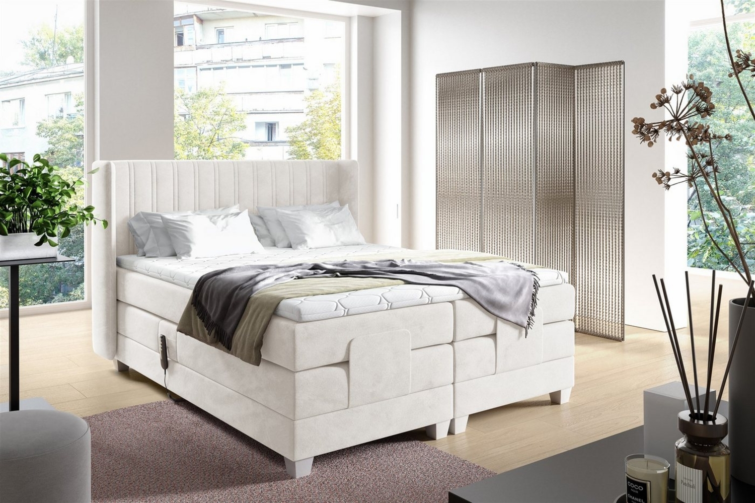 Boxspringbett Elektrisch Bett MAGNUS 200x200cm in Stoff Salvador Beige Bild 1