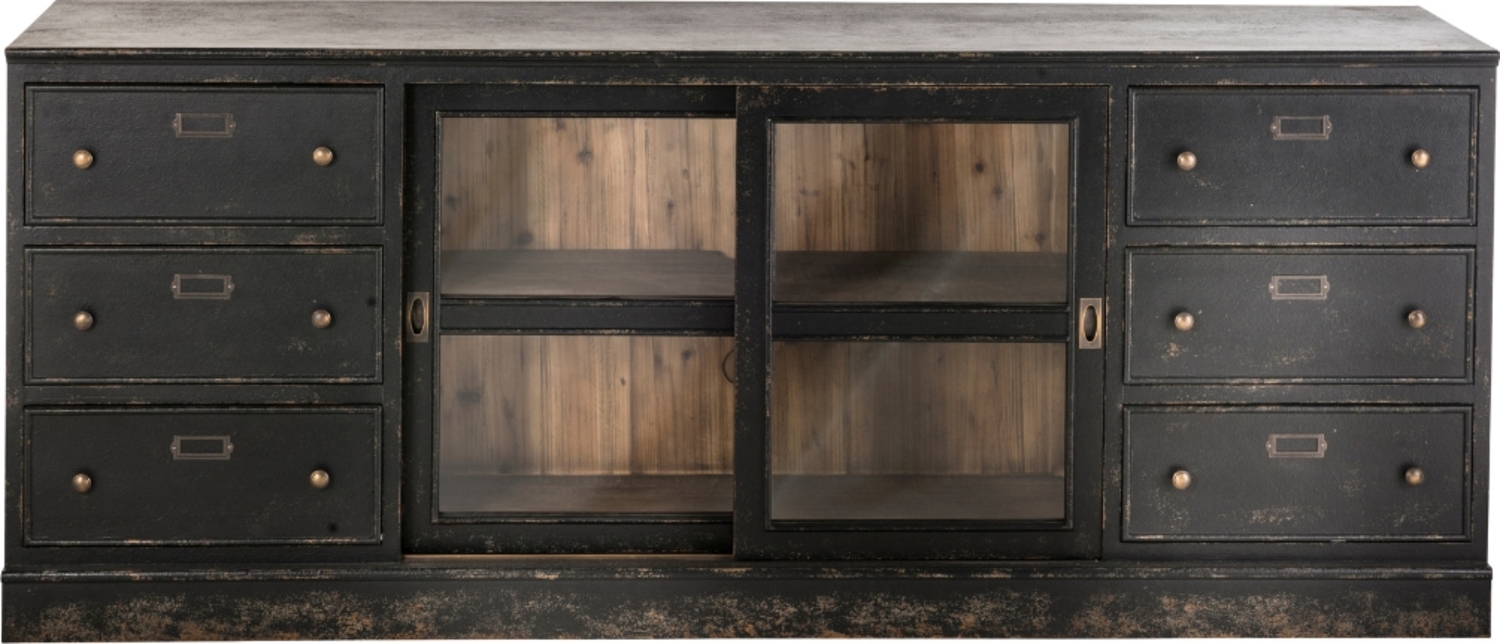 Signature 'AMSTERDAM' Sideboard aus Massivholz und Glas - Schwarz Bild 1