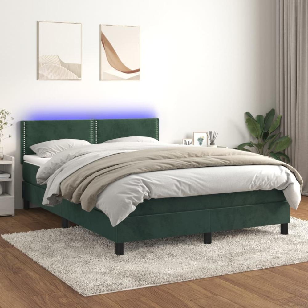 vidaXL Boxspringbett mit Matratze & LED Dunkelgrün 140x200 cm Samt 3134348 Bild 1