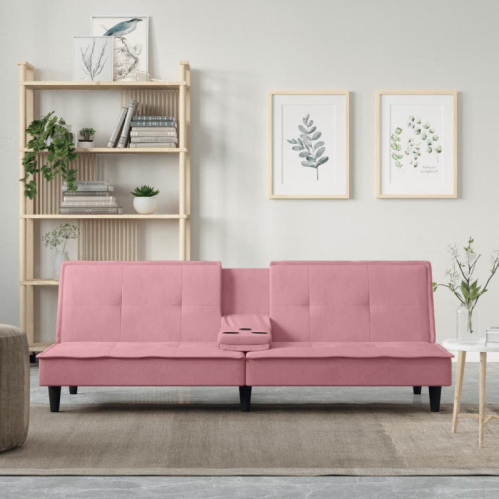 Schlafsofa mit Getränkehaltern Rosa Samt (Farbe: Rosa) Bild 1