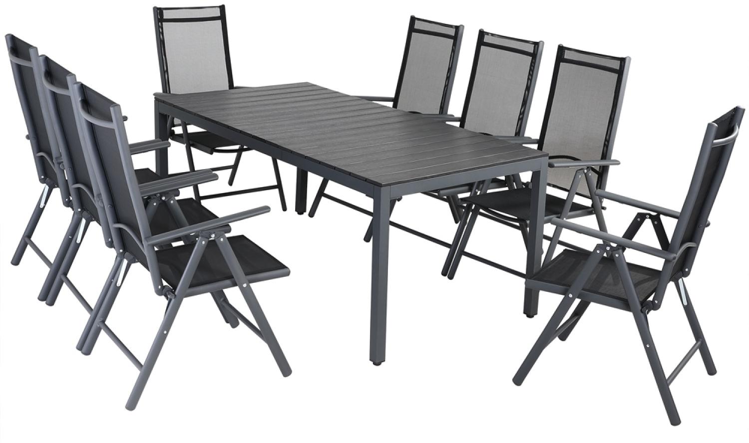 Casaria Alu Sitzgruppe Bern 8 Klappstühle + WPC Gartentisch 180 x 90 x 75 cm Sitzgarnitur Gartenmöbel Set Aluminium - Grau Bild 1