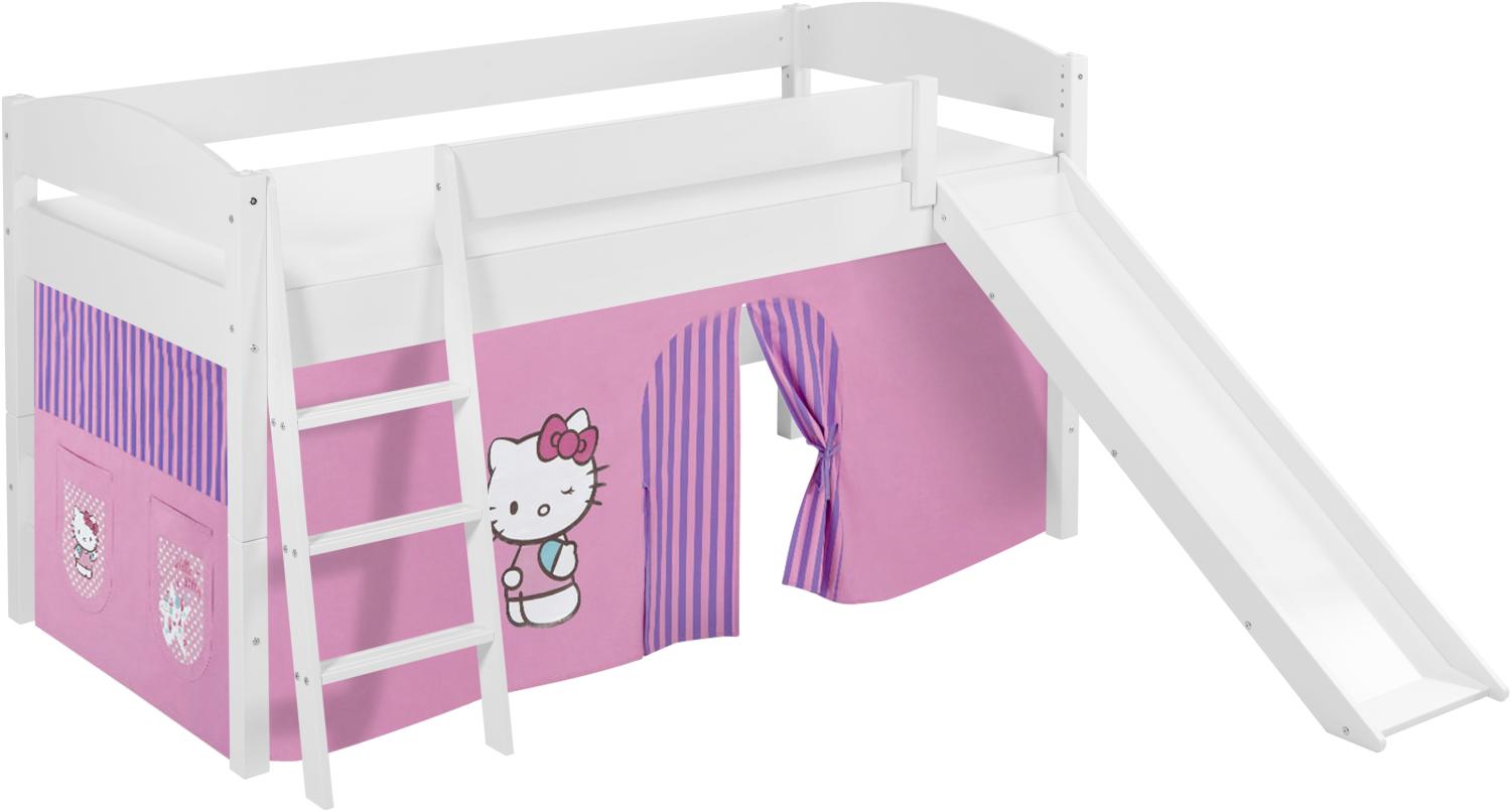 Lilokids 'Ida 4105' Spielbett 90 x 200 cm, Hello Kitty Lila, Kiefer massiv, mit Rutsche und Vorhang Bild 1