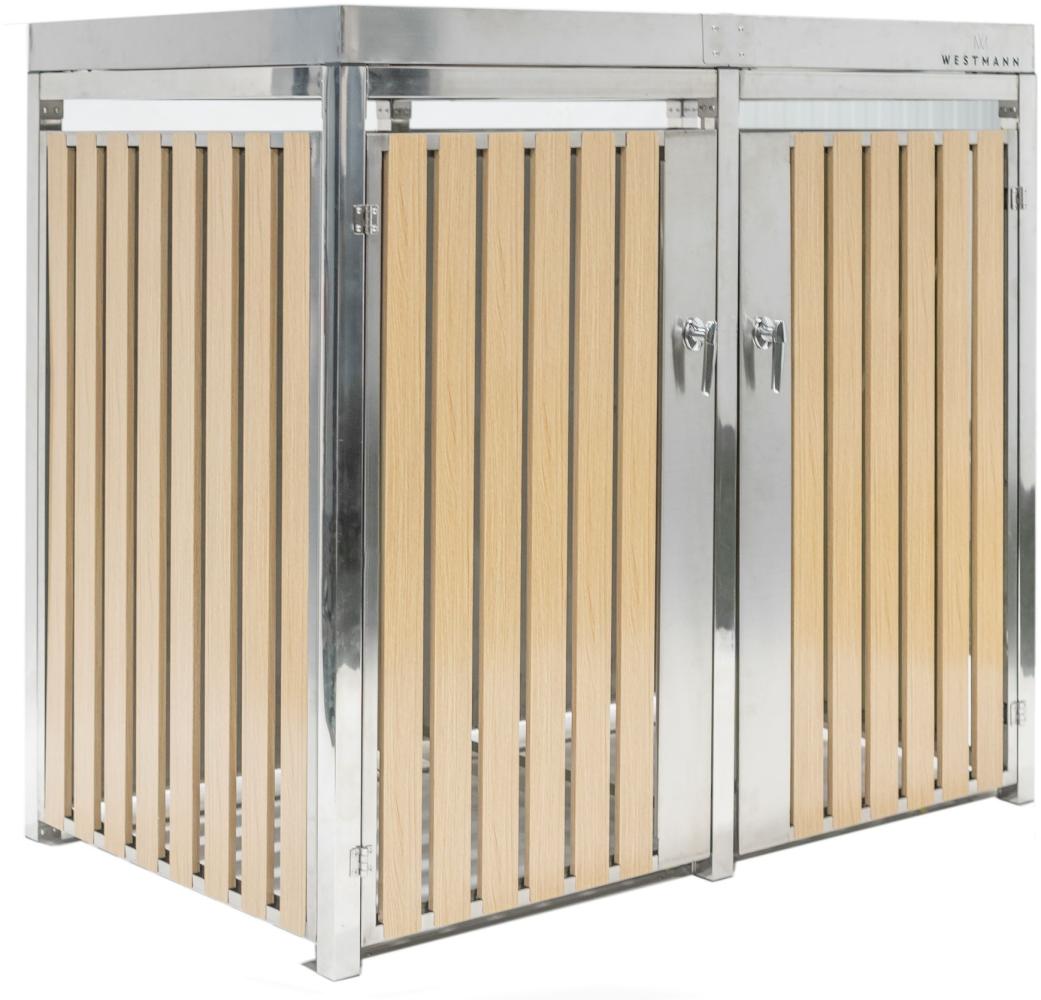 Westmann Metall Mülltonnenbox, Mülltonnenverkleidung für 2 Mülltonnen, 240 l inkl. Pflanzkastendach, silber, 134 x 84 x 125 cm (B x T x H) Bild 1