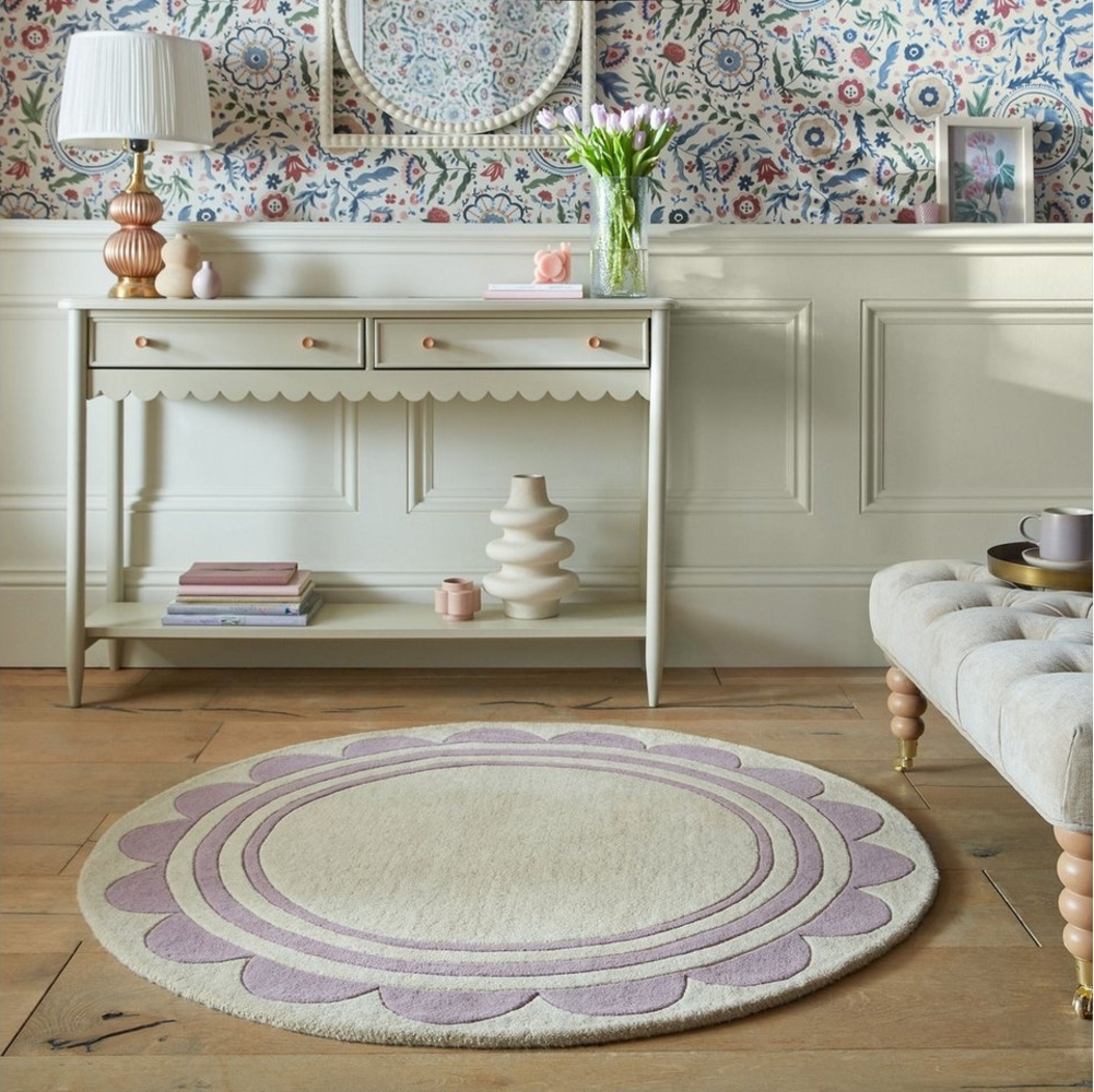 FLAIR RUGS Wollteppich Lois, rund, Höhe: 7 mm, Lois Wollteppich mit Jakobsmuschelbordüre Bild 1