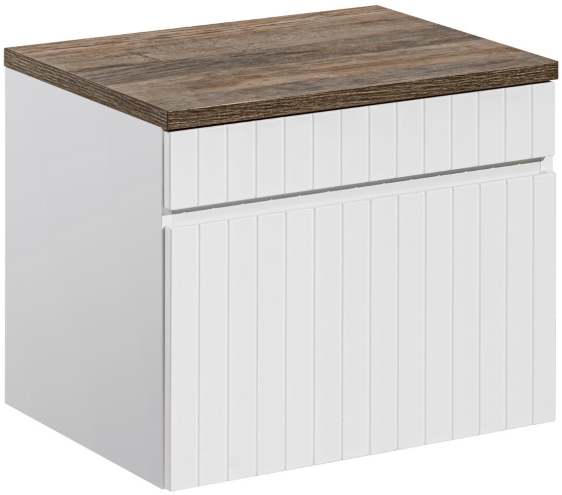 ICONIC WHITE Badmöbel-Set 60 cm mit Tischplatte (46x60cm), Weiß matt,Eiche Santa Fe Vintage Bild 1