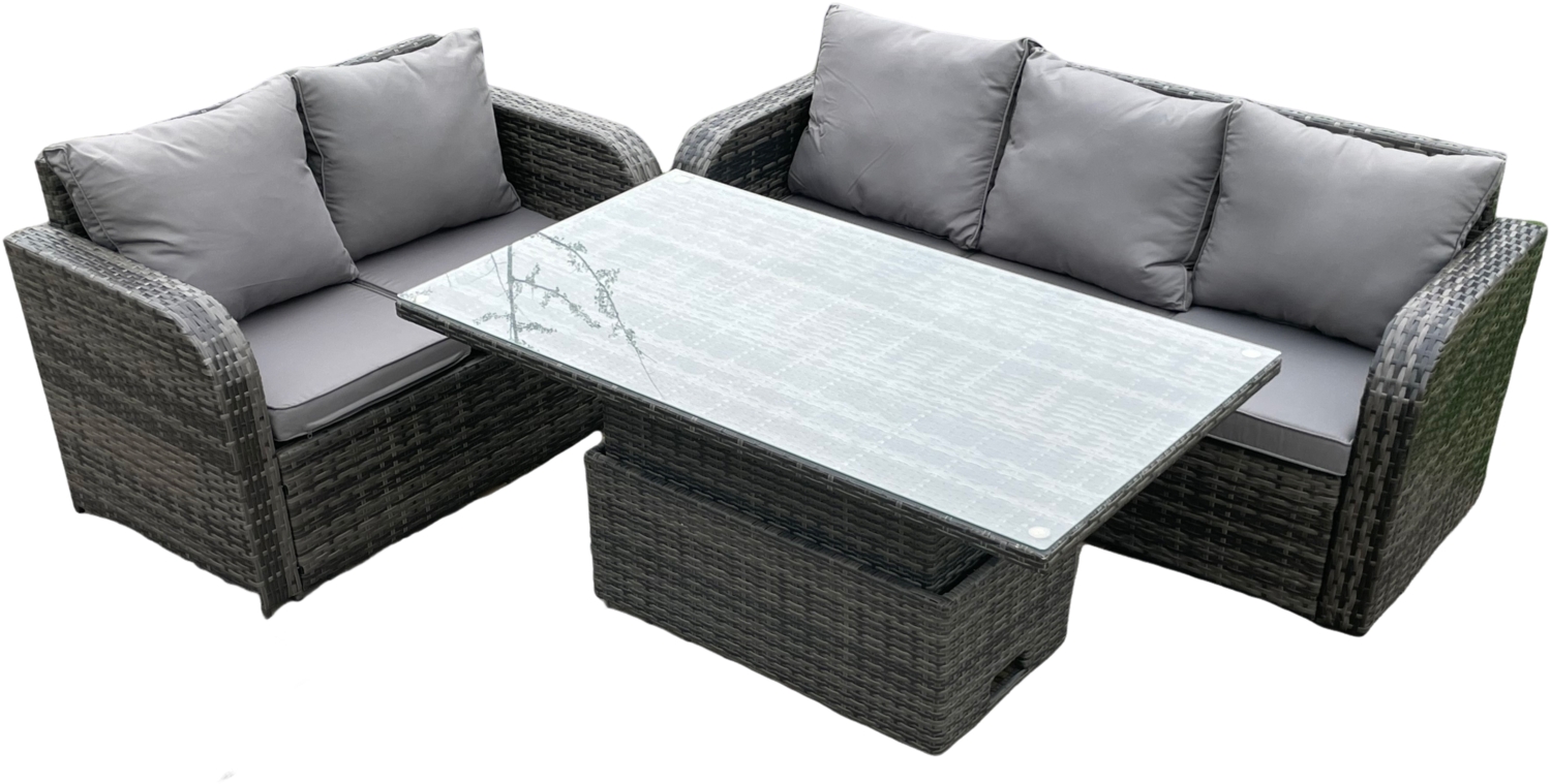 Fimous Outdoor Rattan Gartenmöbel Sets Höhenverstellbarer aufsteigender Esstisch Lounge Sofa Set Dunkelgrau gemischt Bild 1