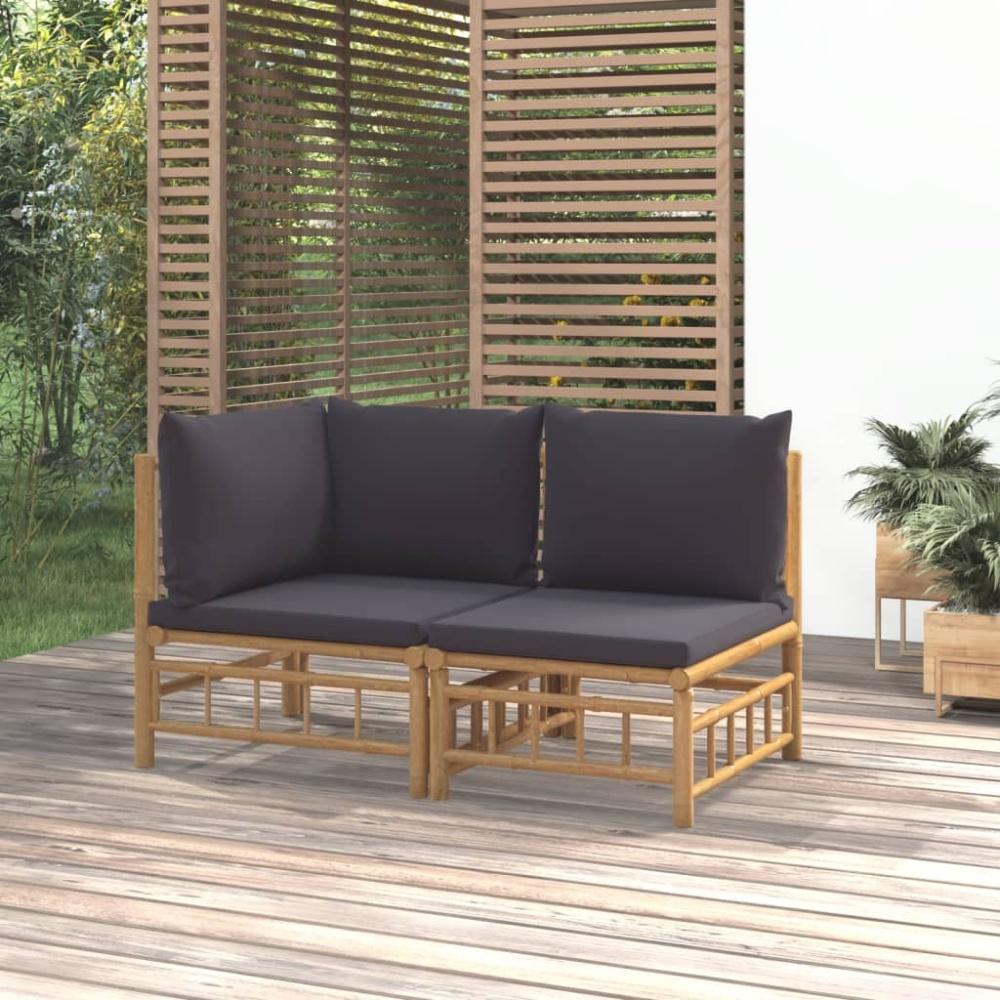 vidaXL 2-tlg. Garten-Lounge-Set mit Dunkelgrauen Kissen Bambus 362306 Bild 1