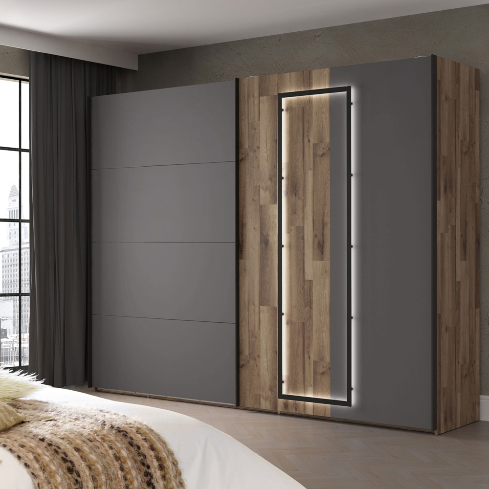 Schwebetürenschrank Kleiderschrank 270cm stabeiche wolfram grau Mordern Bild 1