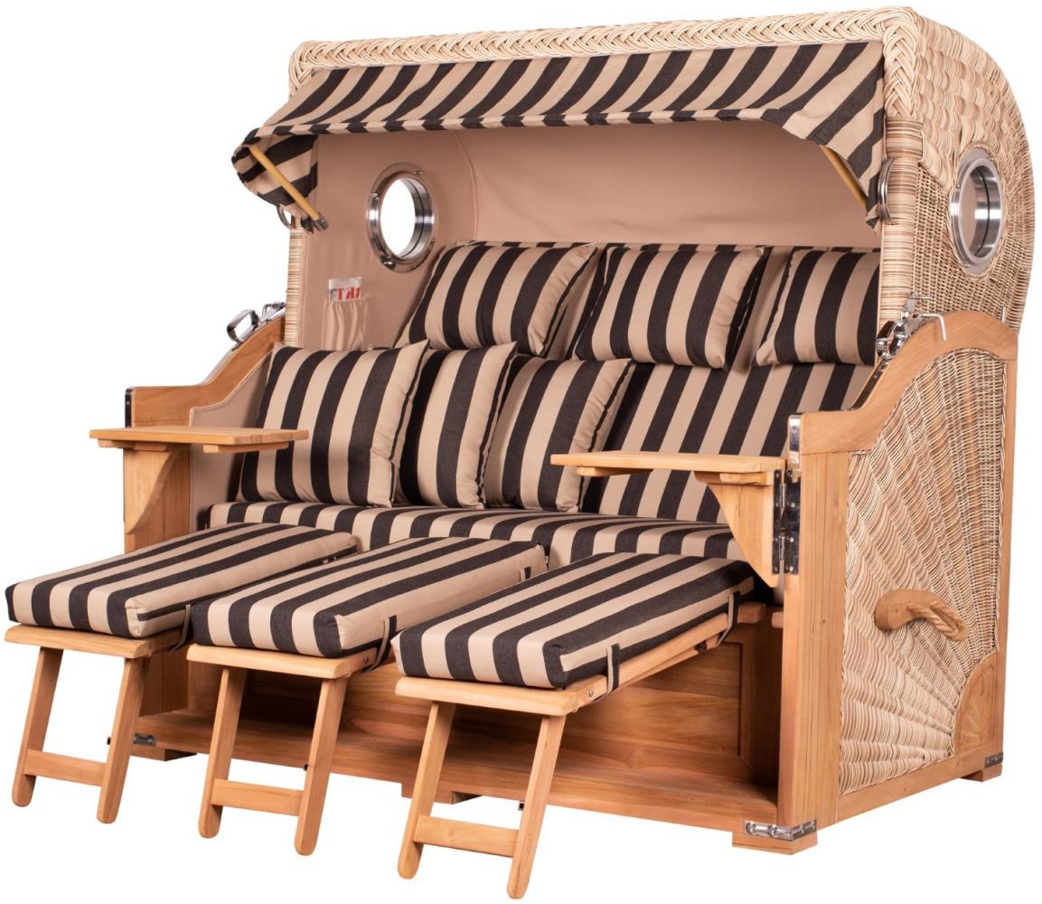 Strandkorb Komplettset - bene living - Königssee 3-Sitzer Teak - PE shell - Modell 581 - inkl. Liftersystem Bild 1