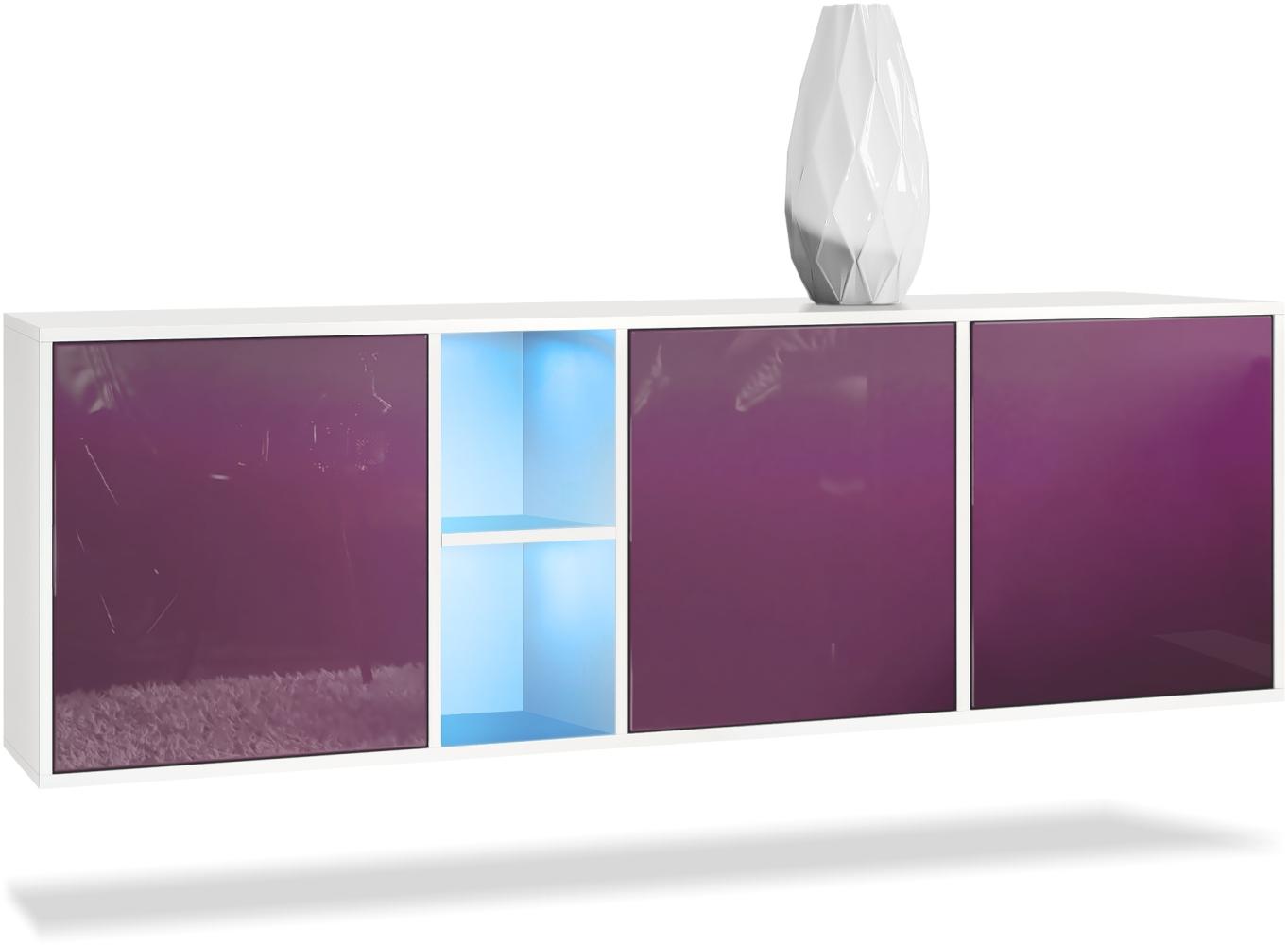 Vladon Kommode Cuba - Weiß matt/Brombeer Hochglanz inkl. LED - Modernes Sideboard für Ihr Wohnbereich - (BxHxT) 182 x 53 x 35 cm Bild 1