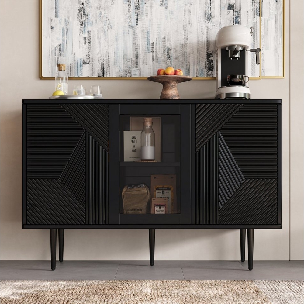 Flieks Kommode (120x38x79,5 cm, 1 St, mit verstellbaren Einlegeböden und Metallbeine), Sideboard mit Glastüren Küchenschrank Wohnzimmerschrank Bild 1