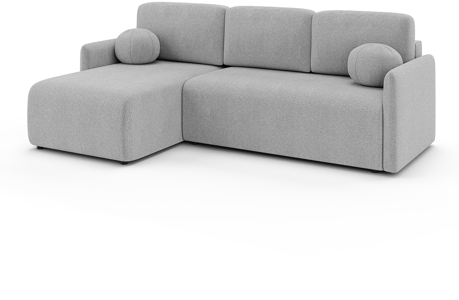 MEBLINI Schlafcouch mit Bettkasten – VESPER – 215x147x94cm – Links - Grau Boucle - Kleines Ecksofa mit Schlaffunktion - Sofa mit Relaxfunktion und Kissen - Kleine Couch L-Form – Eckcouch Bild 1