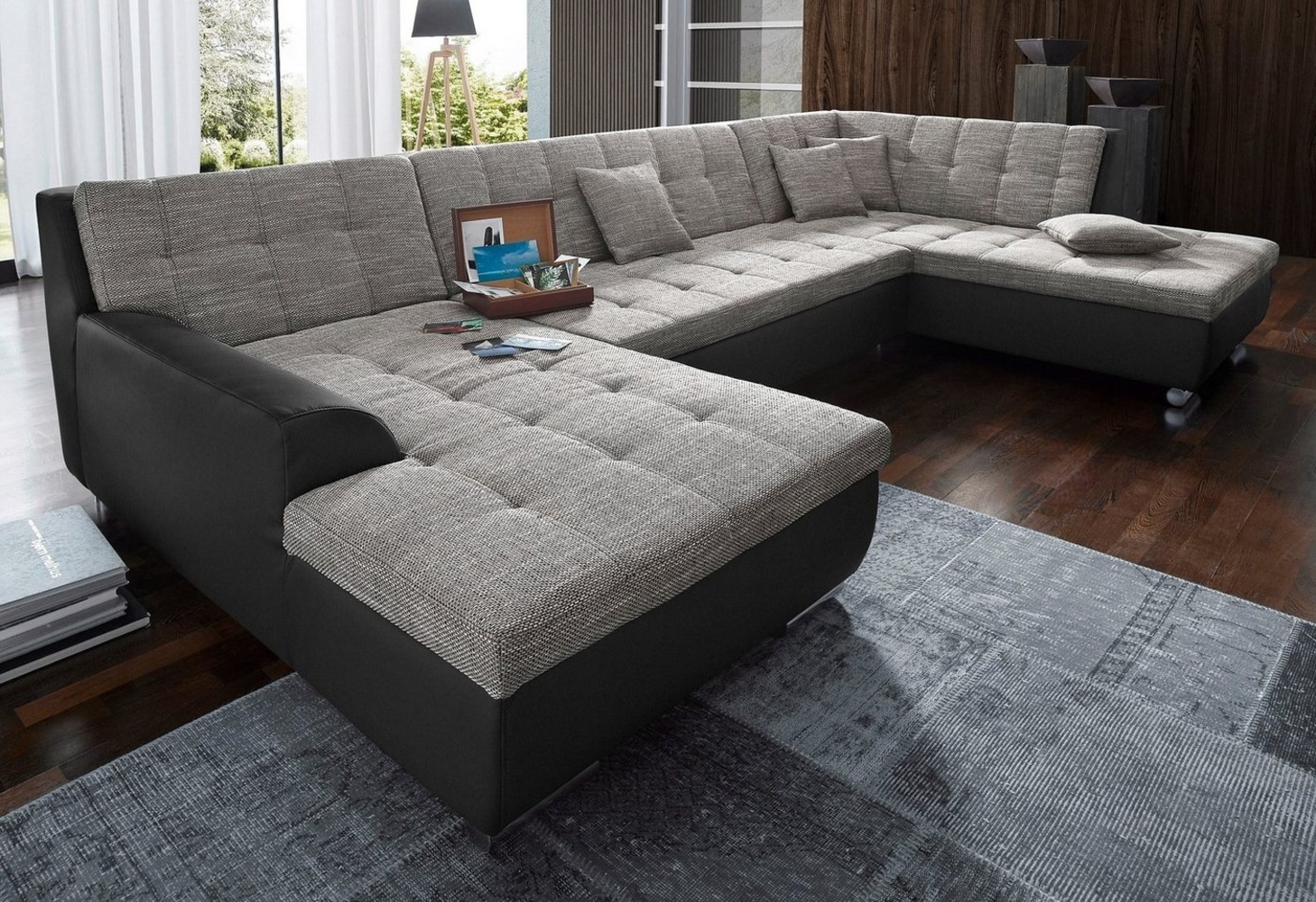 DOMO collection Wohnlandschaft Treviso incl. Zierkissen, moderne Steppung, XXL: B/T/H: 364/201/83 cm, wahlweise mit Bettfunktion, in vielen Bezugsarten auch in Cord U-Form Bild 1