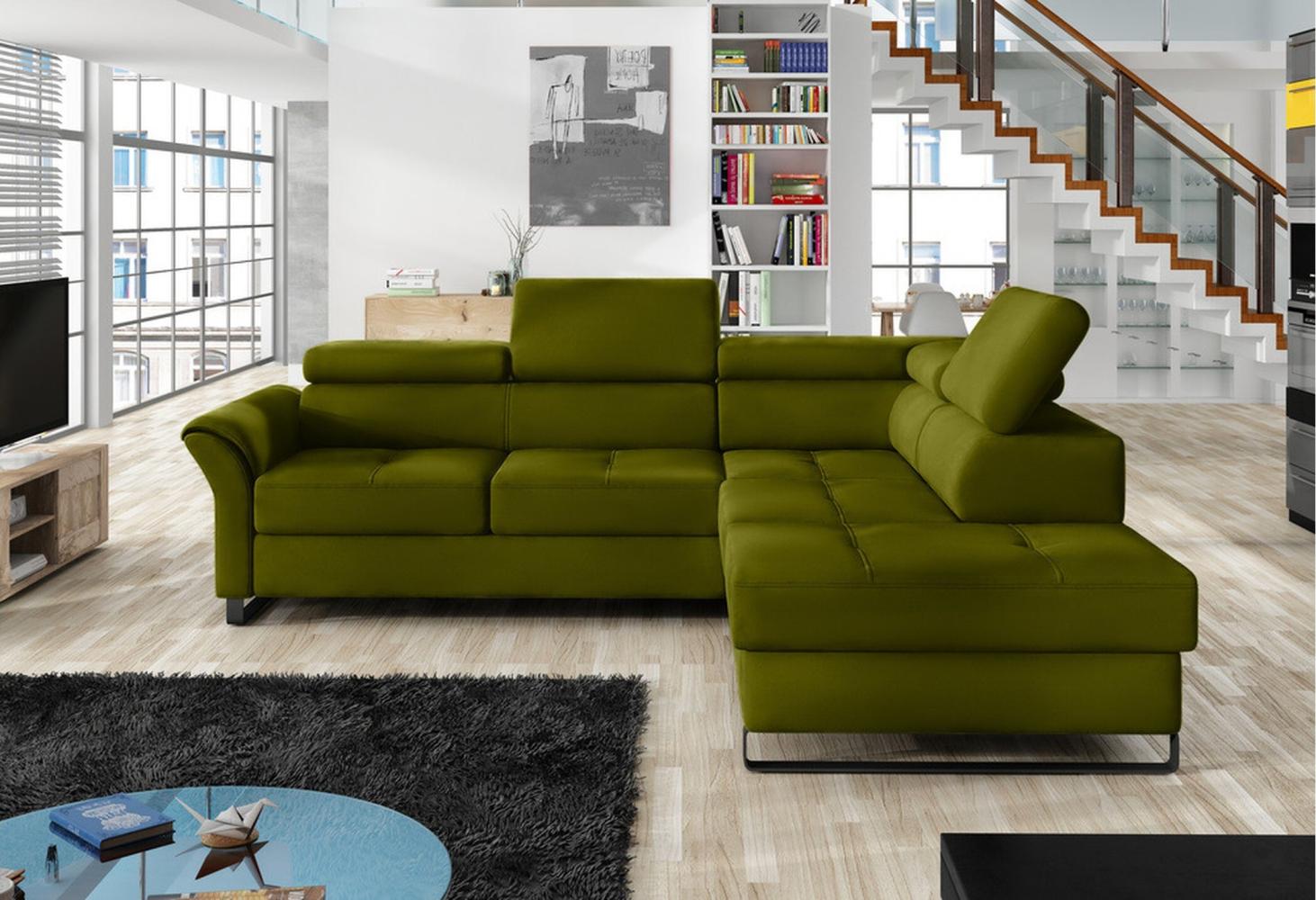 Stylefy Aventine Ecksofa Velours Hellgrün Rechts Bild 1