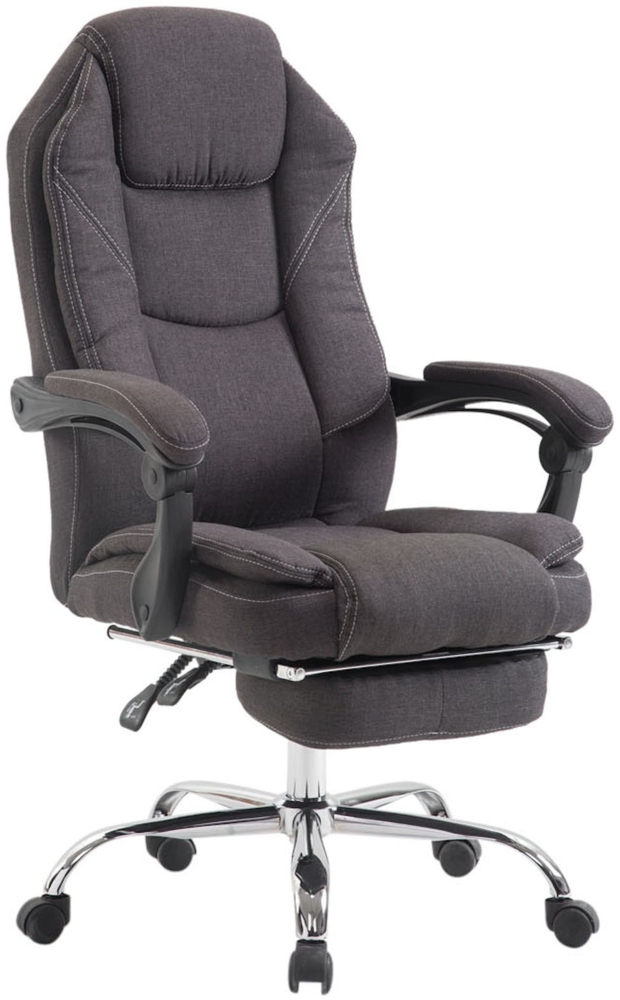 DELUKE® Bürostuhl MEDHA Stoff - 114 x 67 x 64, Dunkelgrau Stoff Metall in Chromoptik Gestell ergonomische Bürostühle Homeoffice Stuhl mit Rollen Bild 1