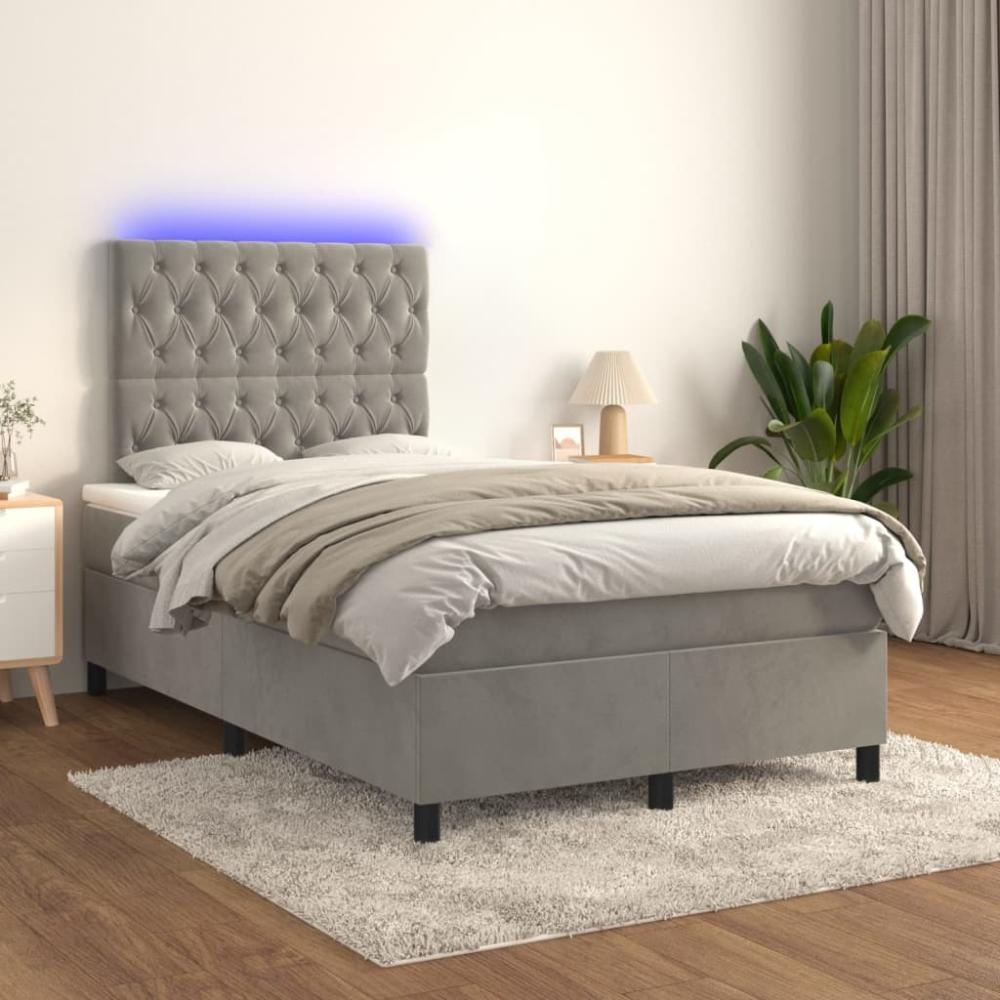 vidaXL Boxspringbett mit Matratze & LED Hellgrau 120x200 cm Samt, Härtegrad: H2 [3136293] Bild 1