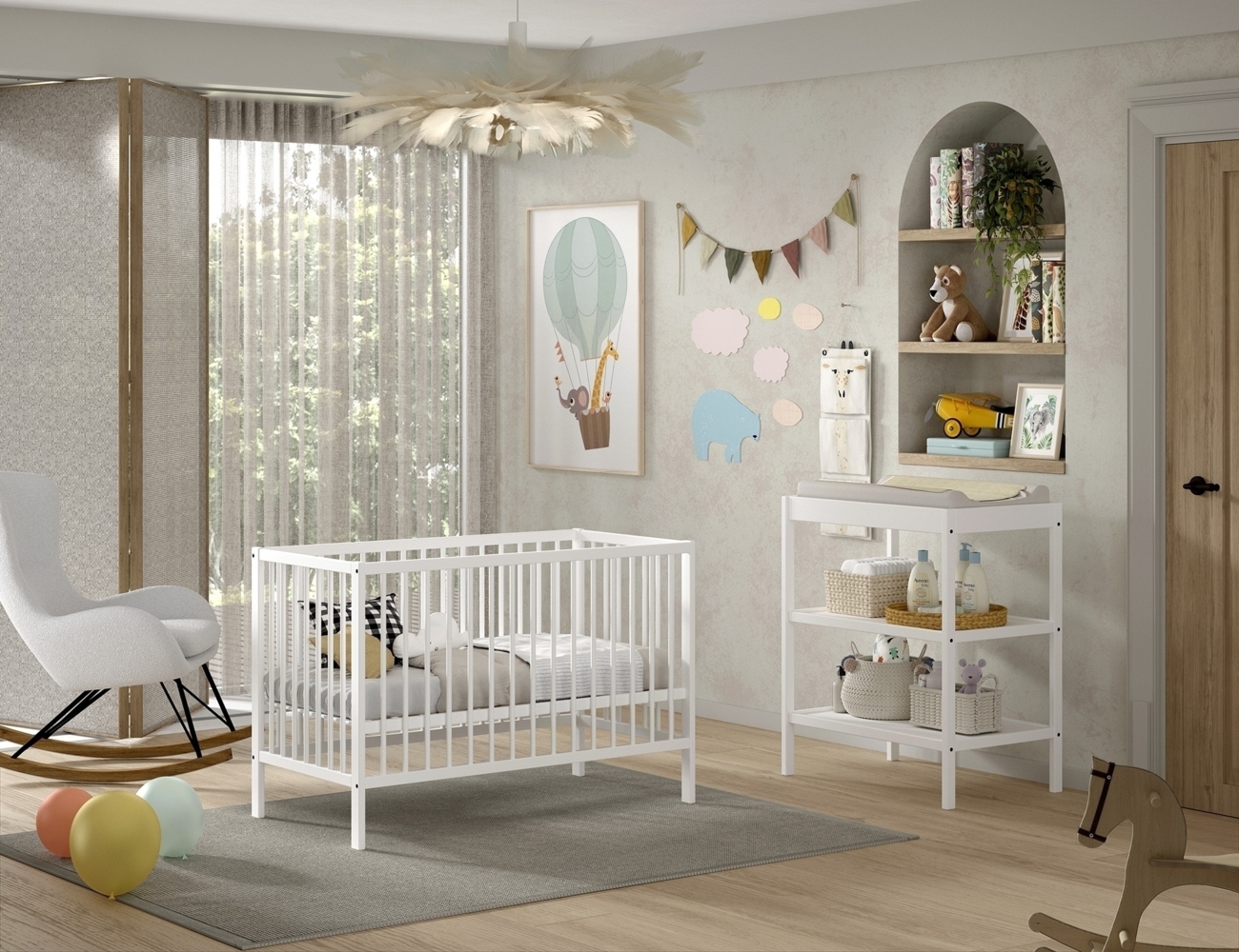 Babymöbel-Set >Dino< in Buche Weiß, Massivholz - 124,4x84,4x65,4cm (BxHxT) Bild 1