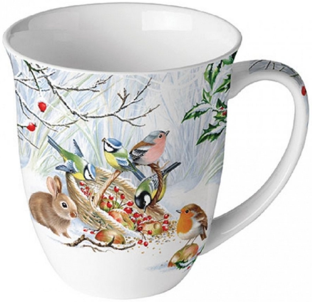 Ambiente Luxury Paper Products Becher Porzellan Tasse Blumen Frühling Vogel -Sommer Blossom Mug, Porzellan Tasse, Wintervögeln, Gartenvögel,Rotkehlchen, Amsel Motiv, als Geschenk geeignet Bild 1