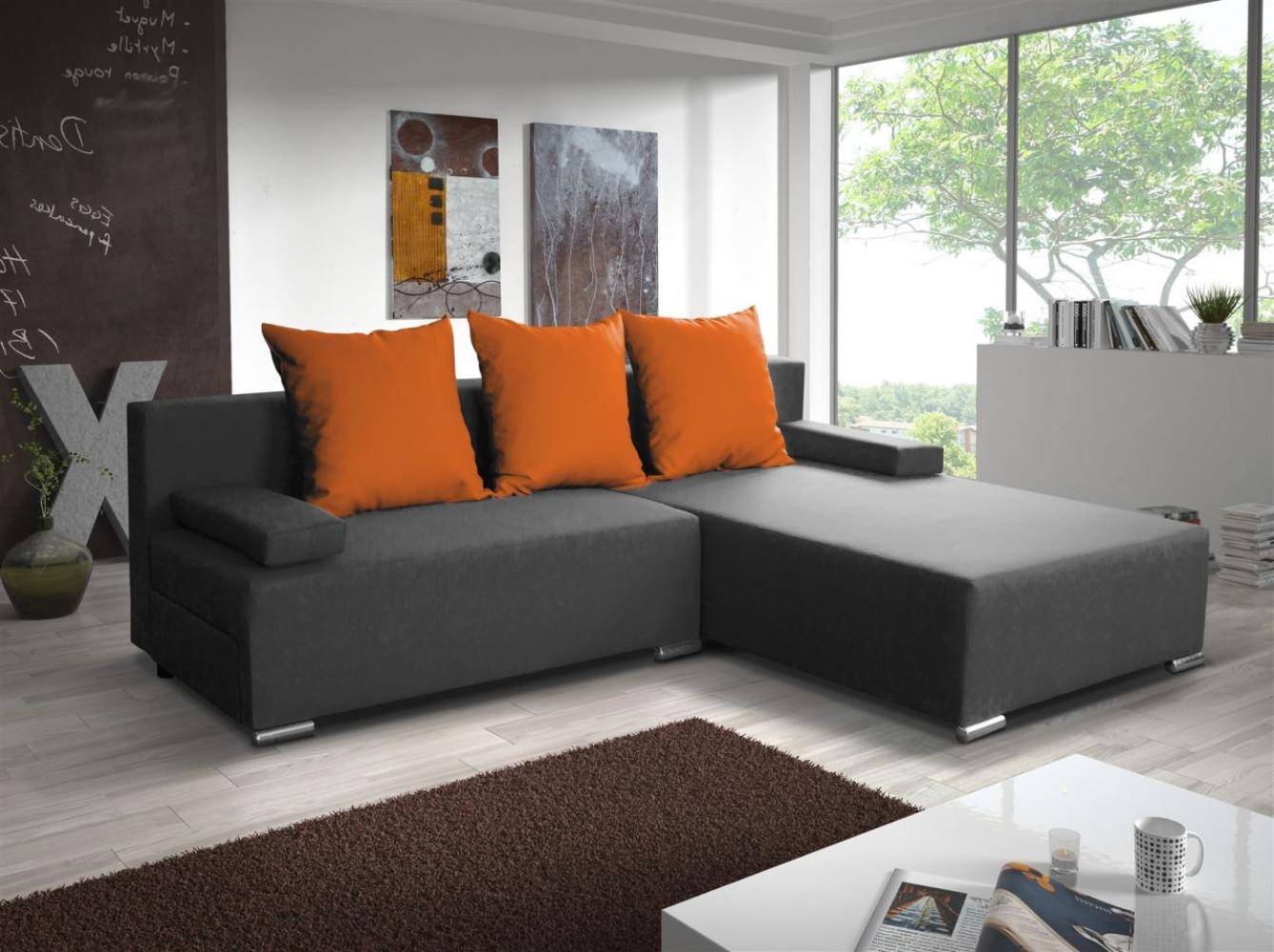 Ecksofa Sofa LUCY mit Schlaffunktion Grau / Orange Ottomane Rechts Bild 1