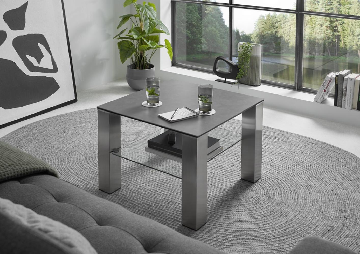 Couchtisch Puno in Keramik grau und Edelstahl 60 cm Bild 1