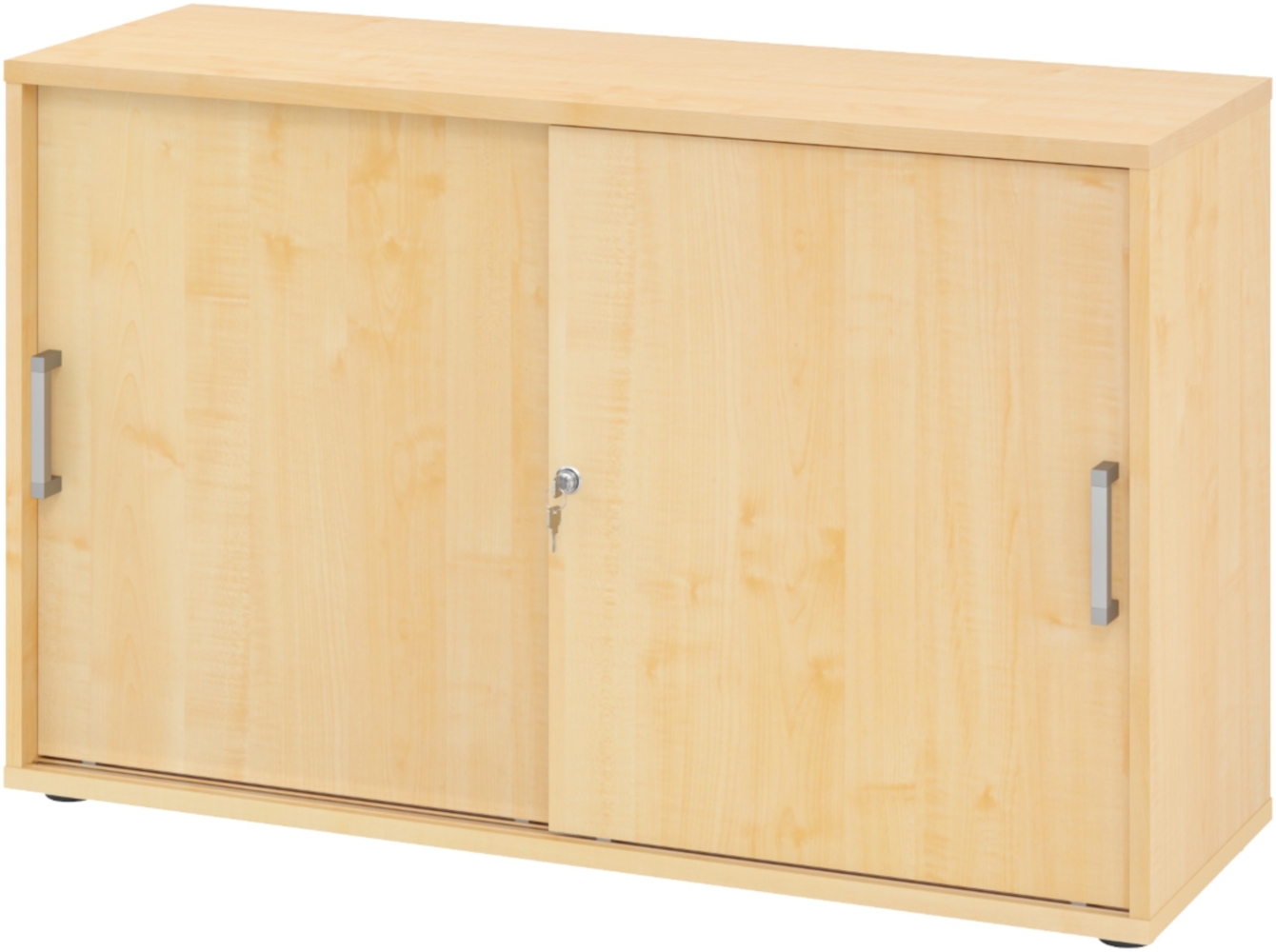 bümö Schiebetürenschrank 2OH - Aktenschrank abschließbar, Sideboard Schrank mit Schiebetüren in Ahorn, Chromgriff - Büroschrank aus Holz mit Schiebetür, Büro Kommode für Ordner & Co, 1752S-3-3-CE Bild 1